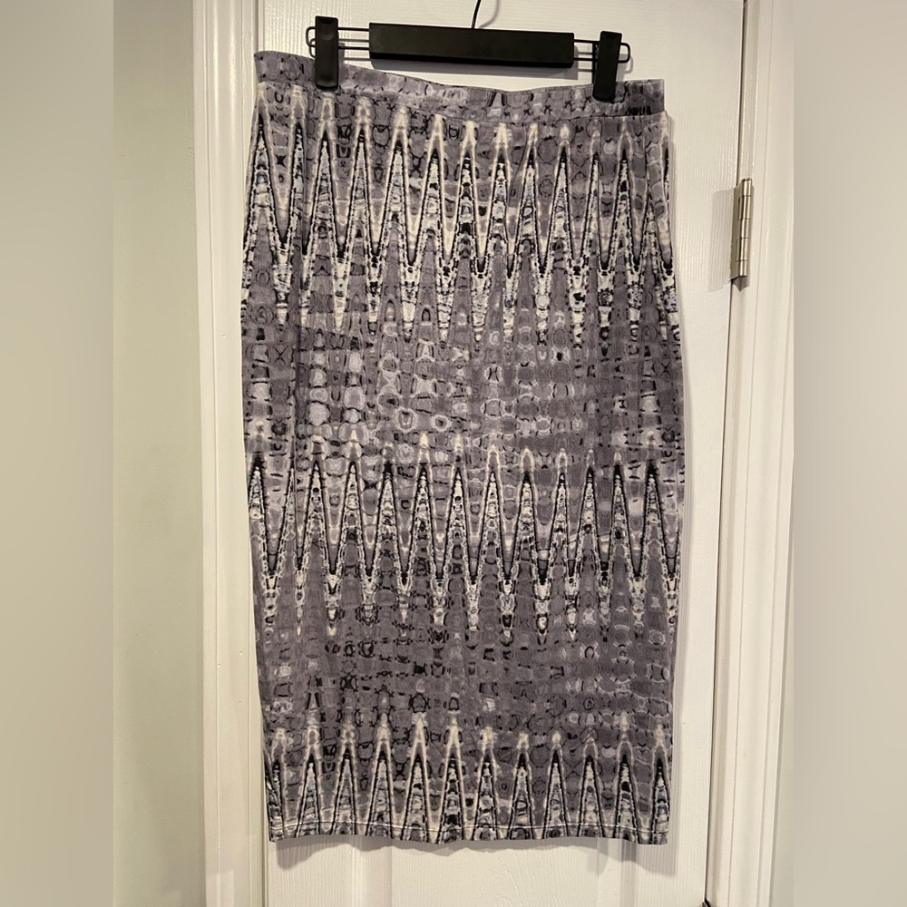 Matty M Size L Gray Tie Dye Pull On Lightweight Lined Midi Pencil Bodycon Skirt
